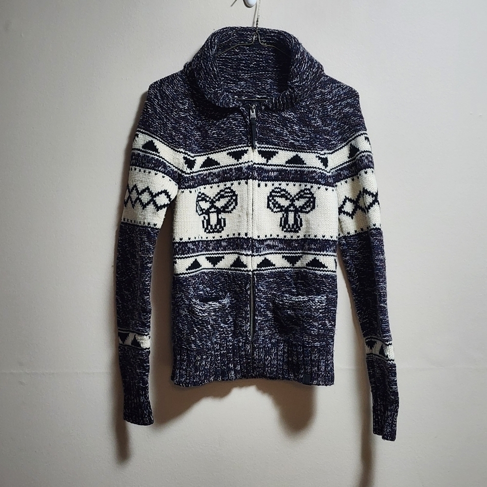 Vintage TNA Aritzia wool Cowichan chunky knit geometric pattern cardigan size XS